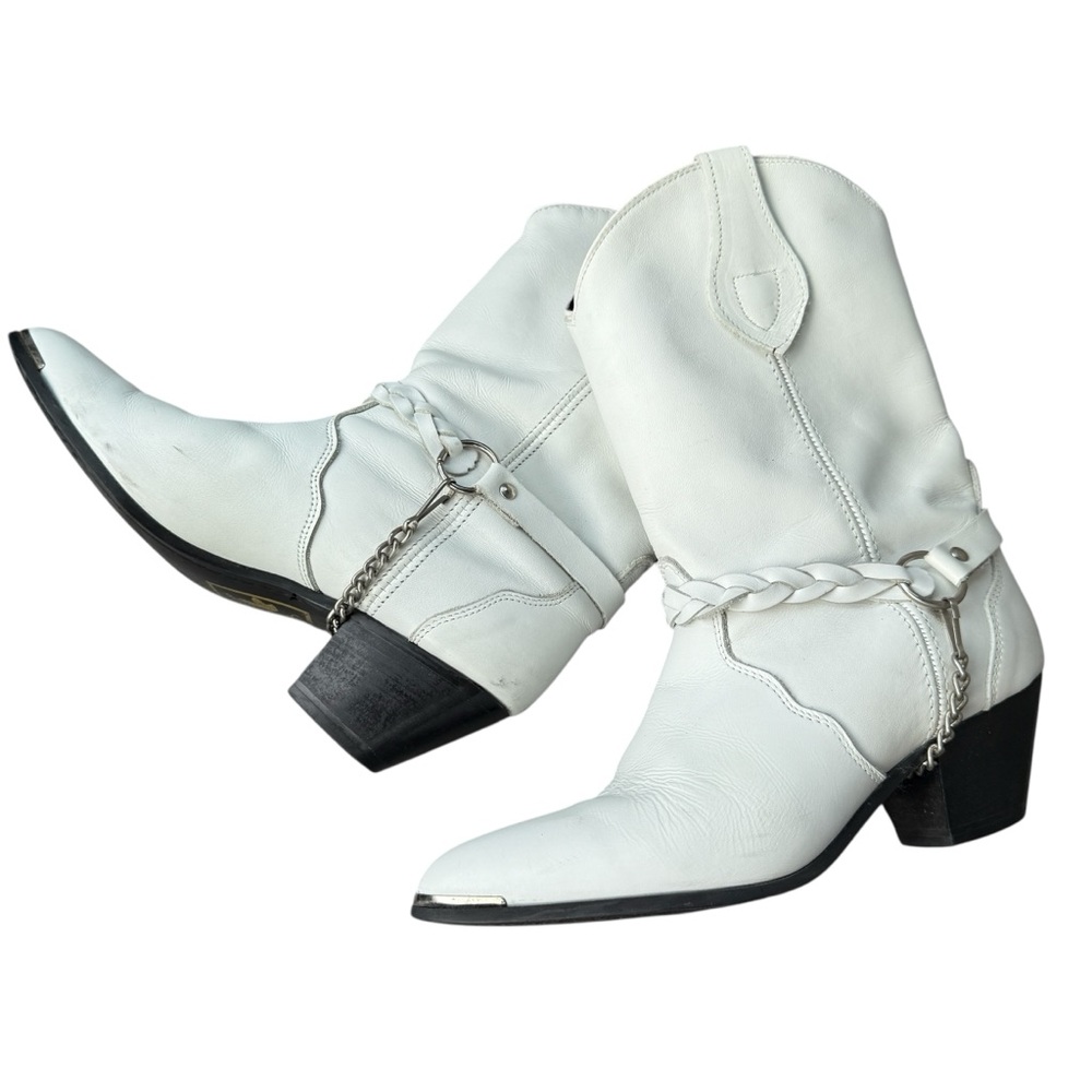 VINTAGE OAK TREE White Western Leather Boots Mid Length Size 7 1/2